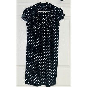 Just Taylor Dress Size 2 Black White Polka Dot Sheath Cap Sleeve Knee Length